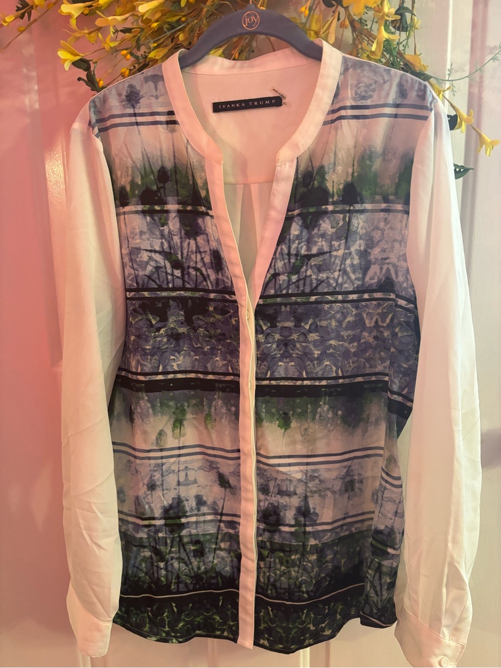 Ivanka Trump White-Sleeve Blue Floral Print Shirt
